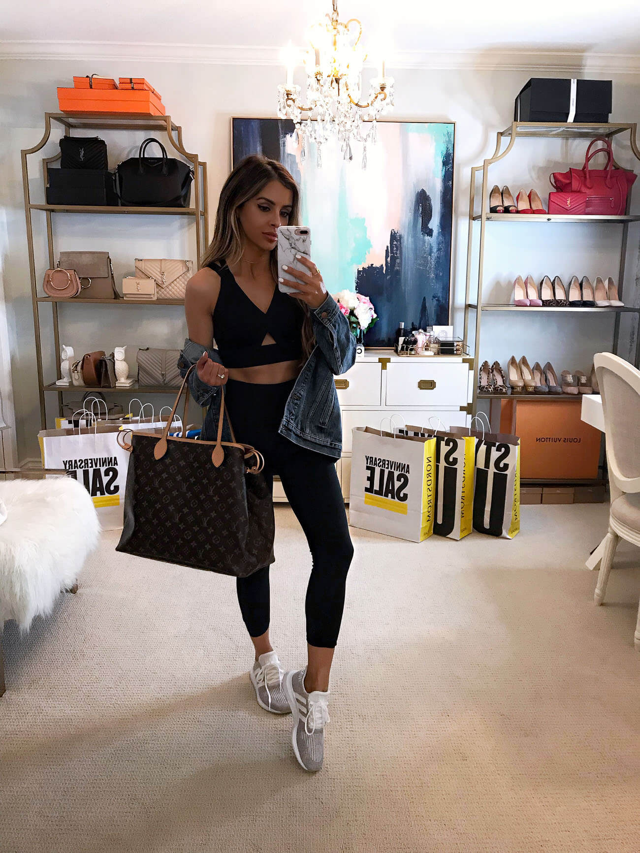 fashion blogger mia mia mine wearing nike black leggings and adidas sneakers from the nordstrom anniversary sale 2019