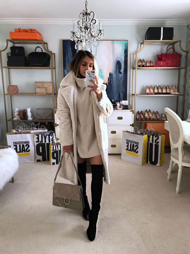 fashion blogger mia mia mine wearing a white sweater dress from the nordstrom anniversary sale 2019