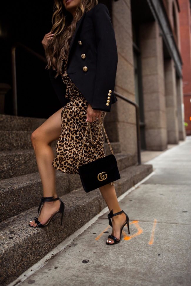 fashion blogger mia mia mine wearing a veronica beard leopard dress