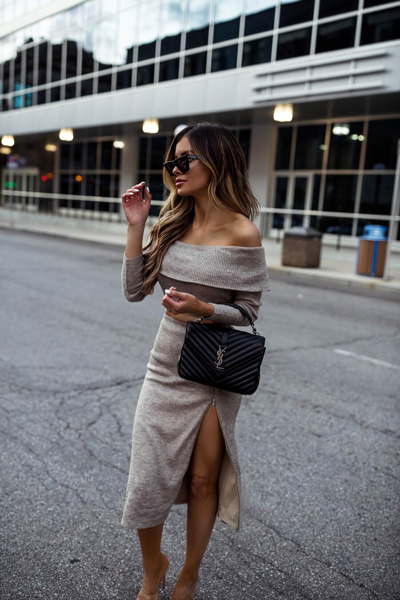 fashion blogger mia mia mine wearing a matching set for fall from revolve