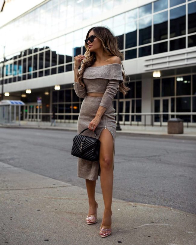 fashion blogger mia mia mine wearing a matching set from revolve