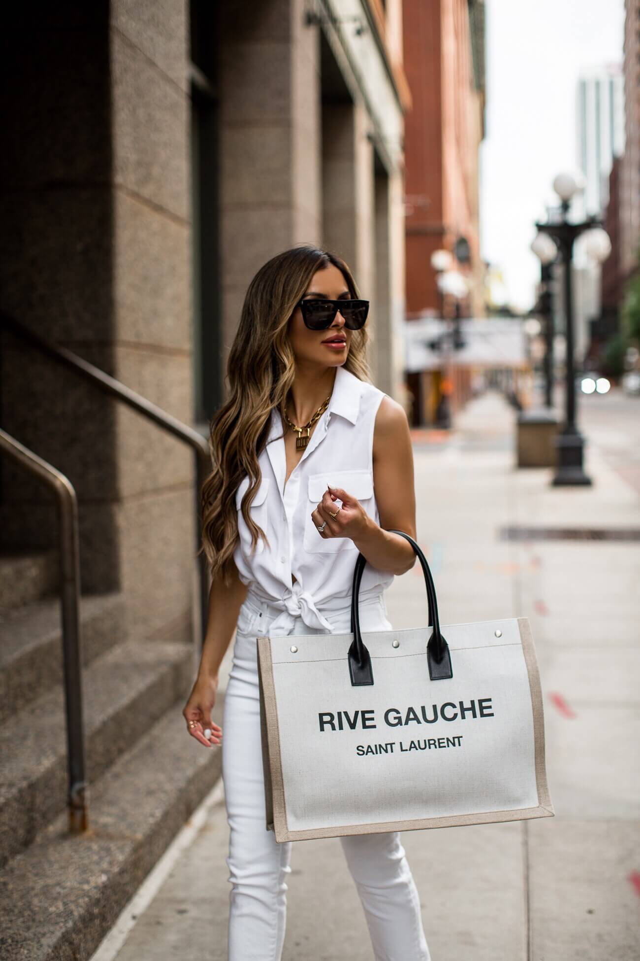 fashion blogger mia mia mine wearing a white summer outfit