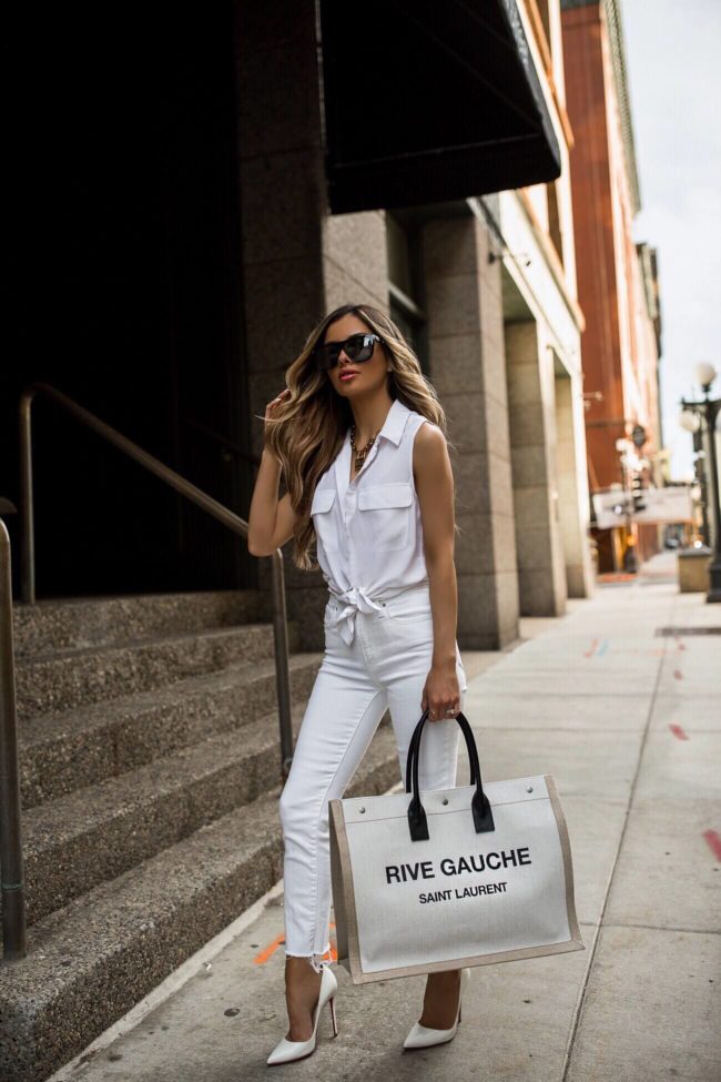 fashion blogger mia mia mine wearing a summer work outfit