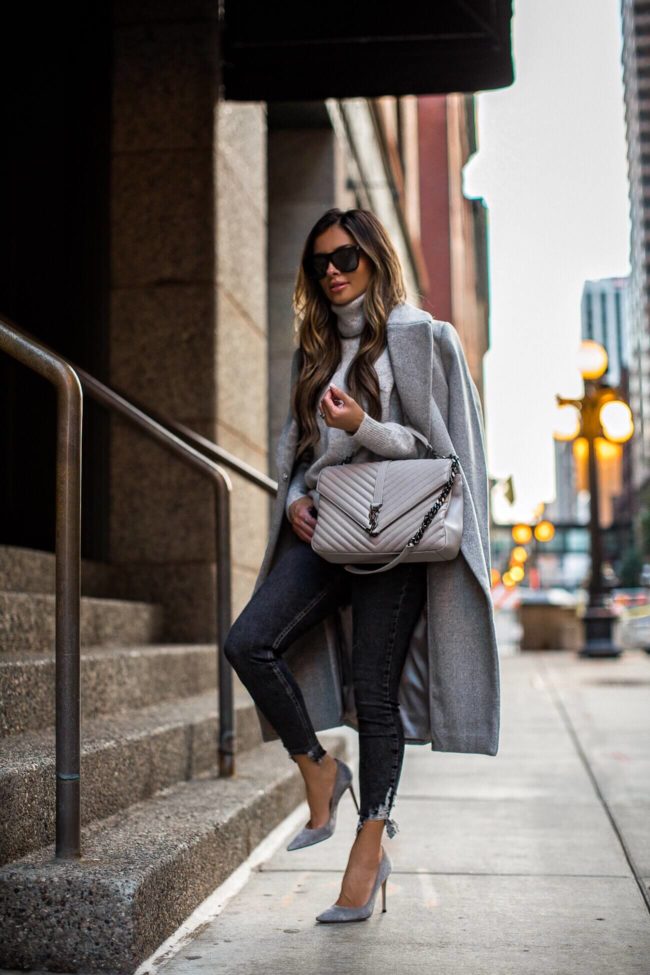 fashion blogger mia mia mine wearing a gray H&M coat for fall