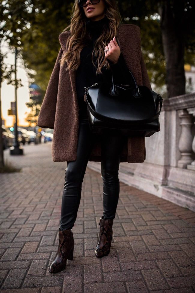 fashion blogger mia mia mine wearing a teddy bear coat and givenchy antigona bag