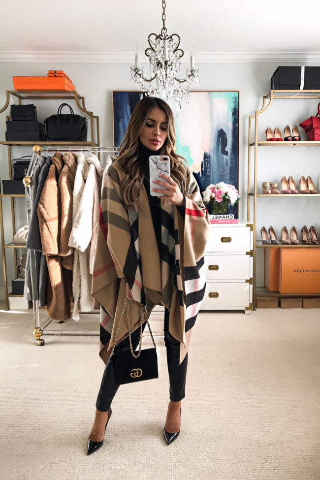 fashion blogger mia mia mine wearing a burberry poncho for fall