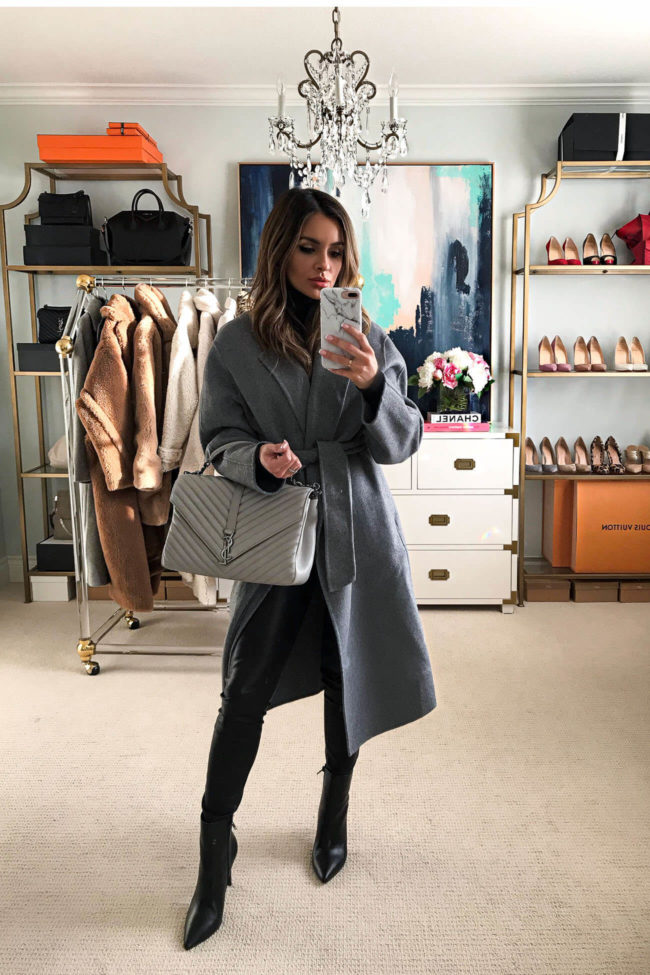 fashion blogger mia mia mine wearing a gray coat from mango for fall