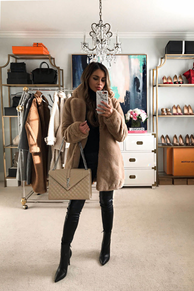fashion blogger mia mia mine wearing a faux fur coat from revolve fall 2019
