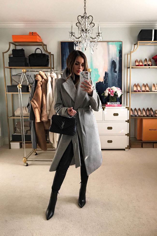 fashion blogger mia mia mine wearing a gray coat from H&M for fall