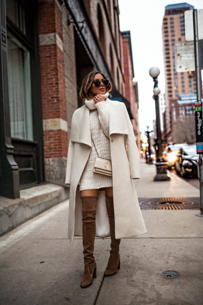 fashion blogger mia mia mine wearing a white outfit from mango with stuart weitzman tieland over-the-knee boots