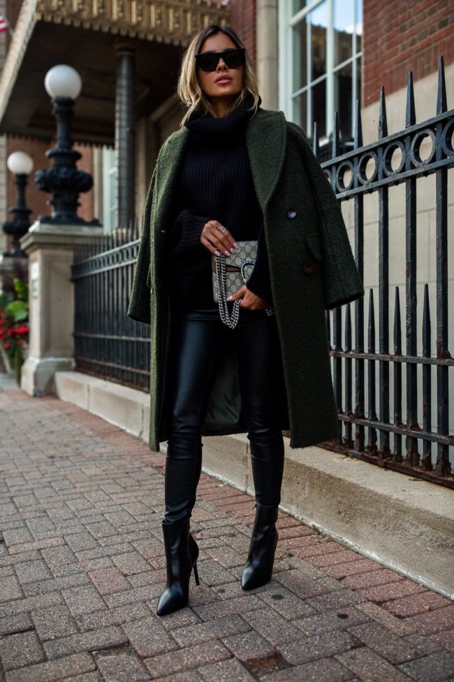 fashion blogger mia mia mine wearing a green topshop coat
