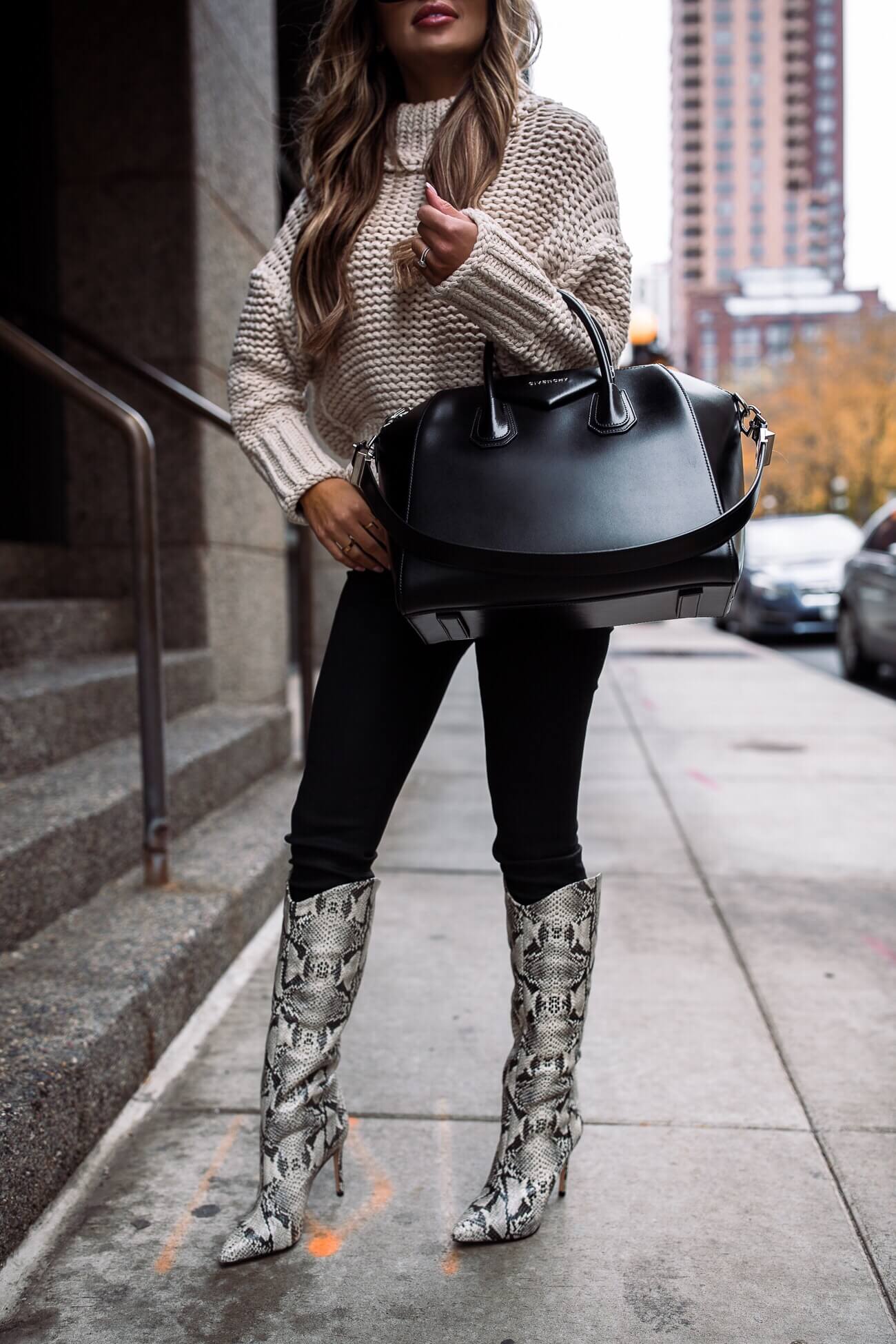 fashion blogger mia mia mine wearing schutz snakeskin boots from nordstrom