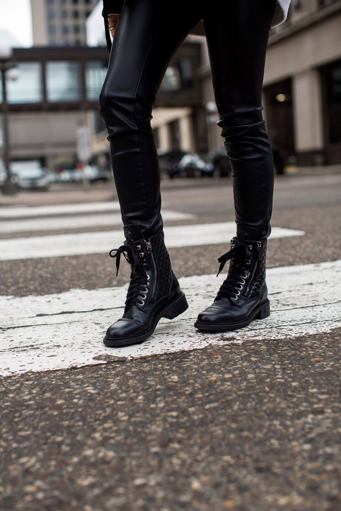 fashion blogger mia mia mine wearing chanel combat boots from ebay
