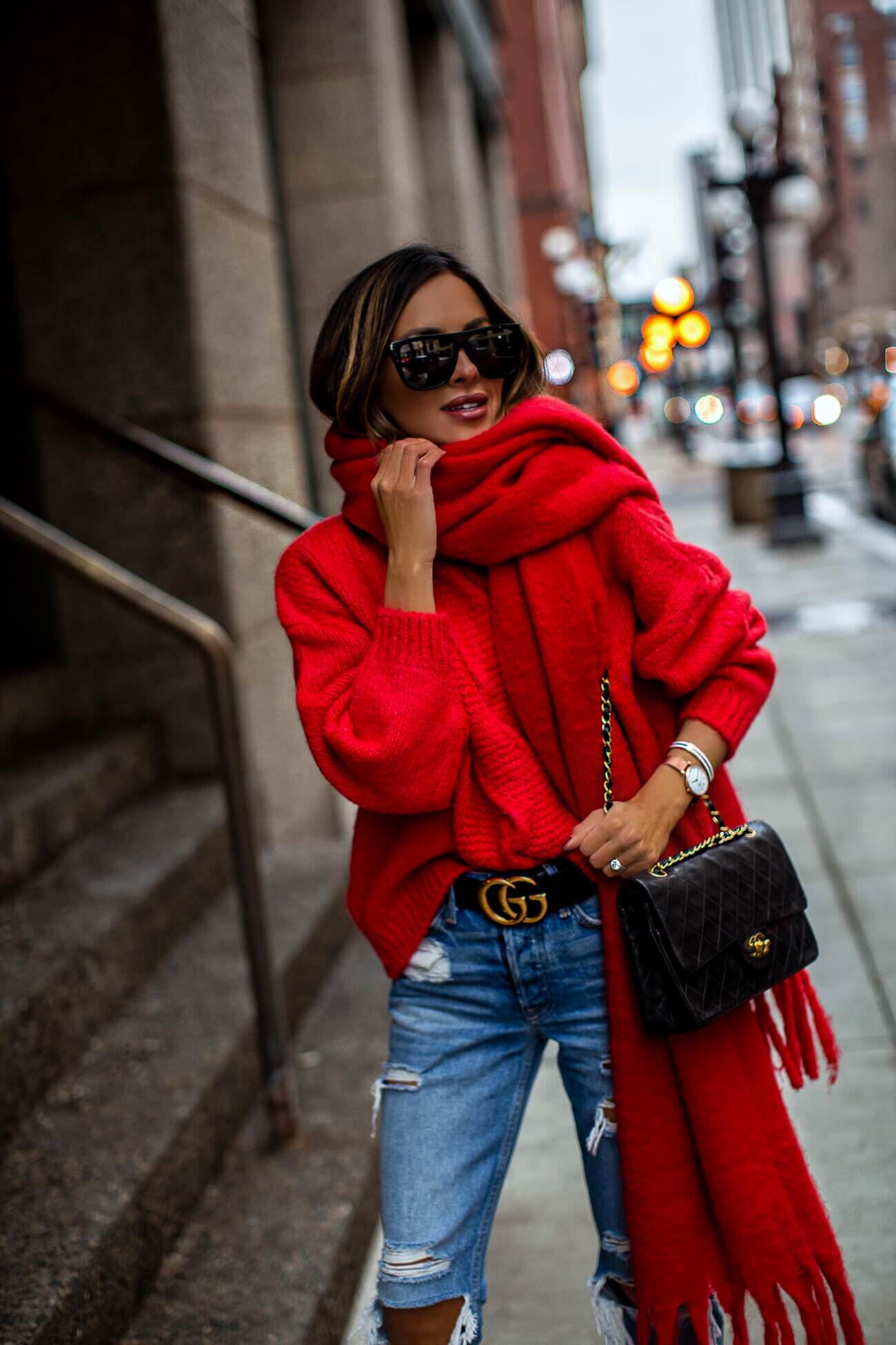 fashion blogger mia mia mine wearing a chanel double flap bag from ebay and a gucci belt