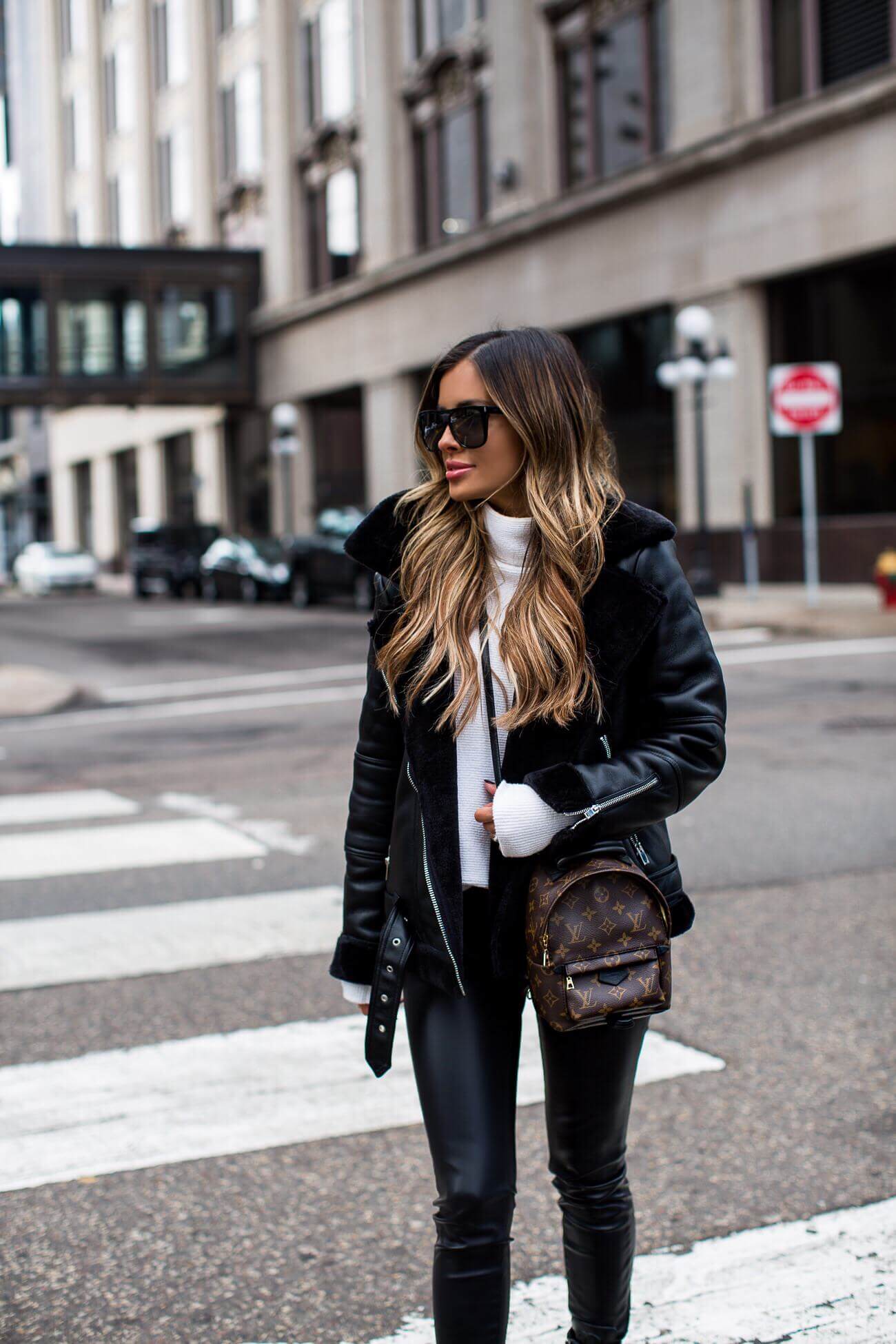 fashion blogger mia mia mine wearing a louis vuitton palm springs mini backpack from ebay for winter