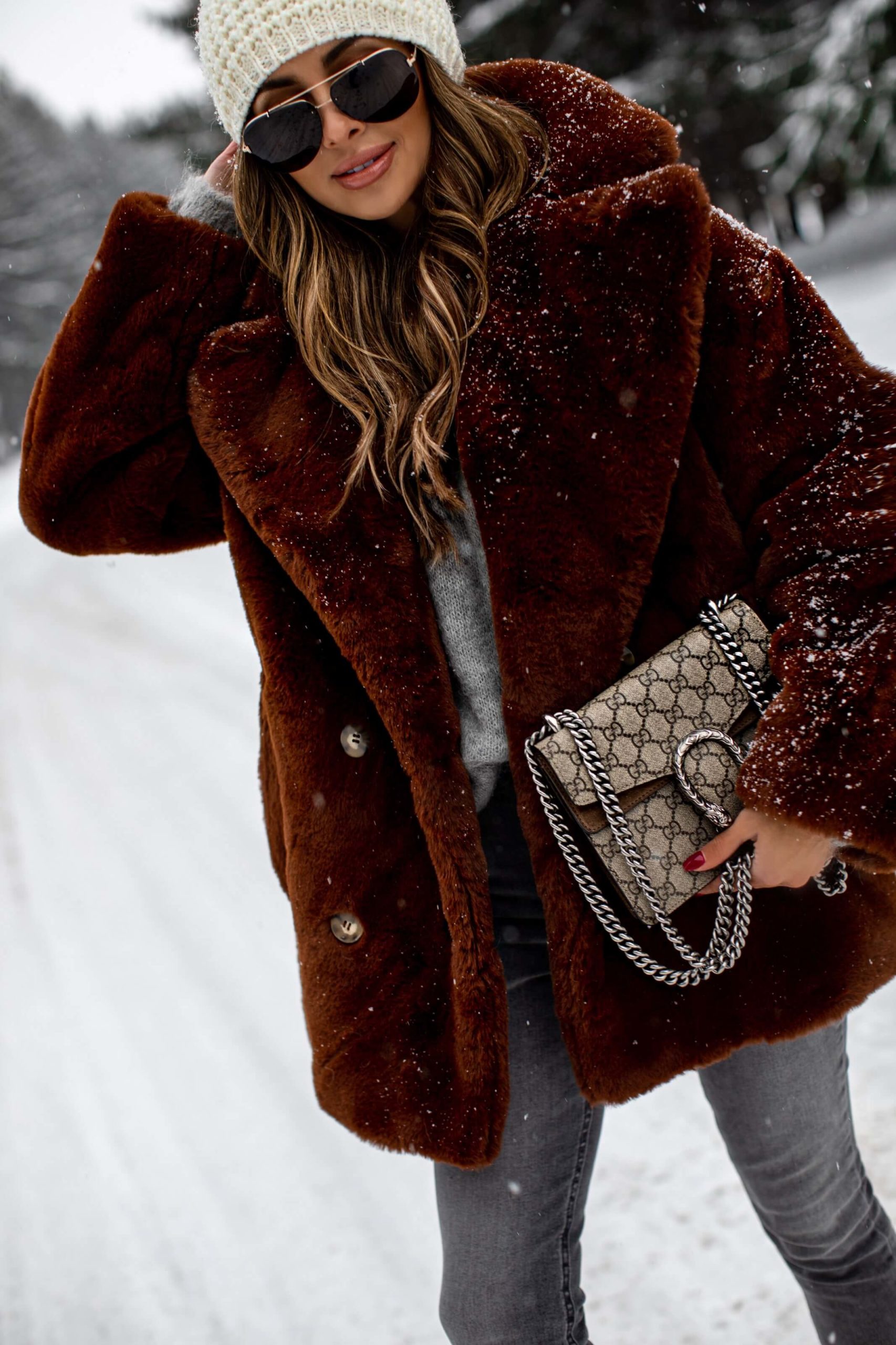fashion blogger wearing a winter teddy bear coat from nordstrom