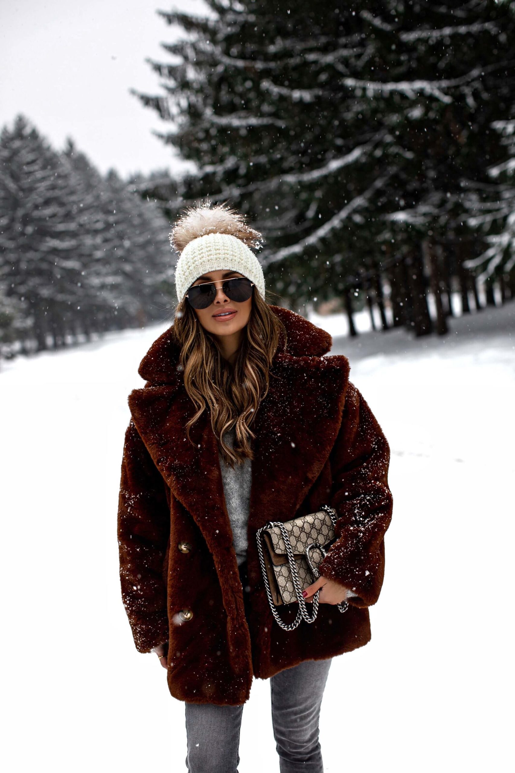 fashion blogger wearing a pom pom beanie from nordstrom
