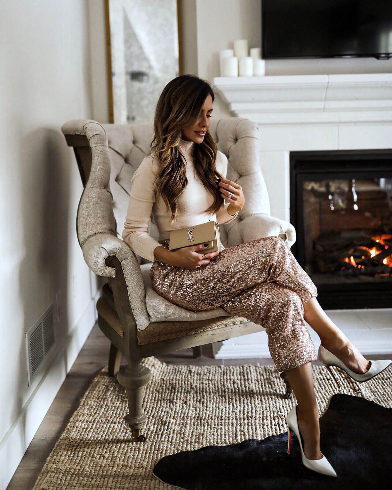 fashion blogger mia mia mine wearing sequin pants from revolve