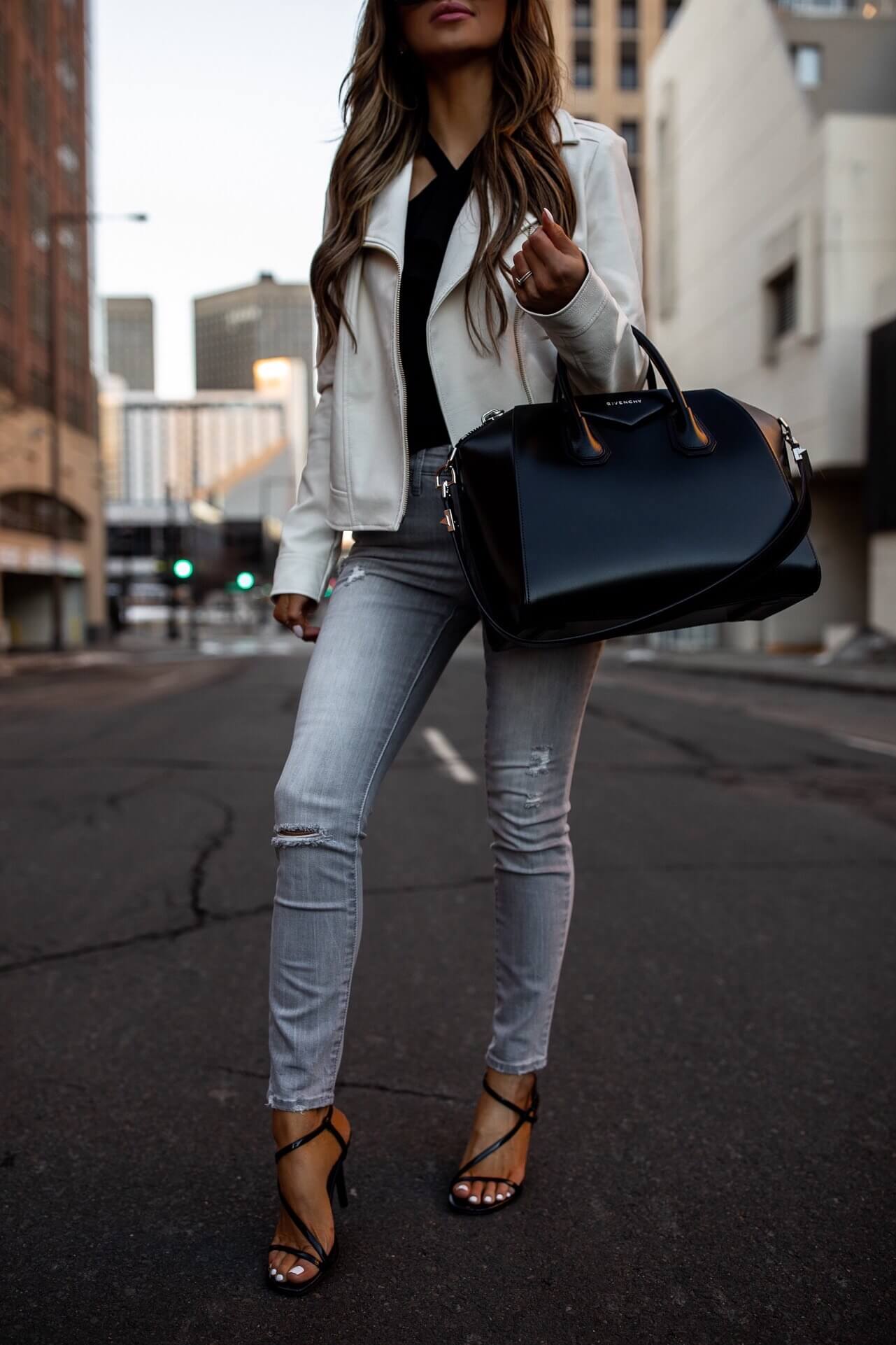 fashion blogger mia mia mine wearing gray sofia jeans from walmart