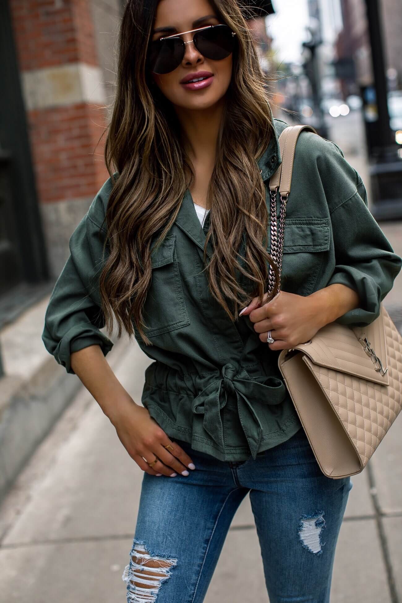 fashion blogger mia mia mine wearing a utility jacket from walmart for spring 2020