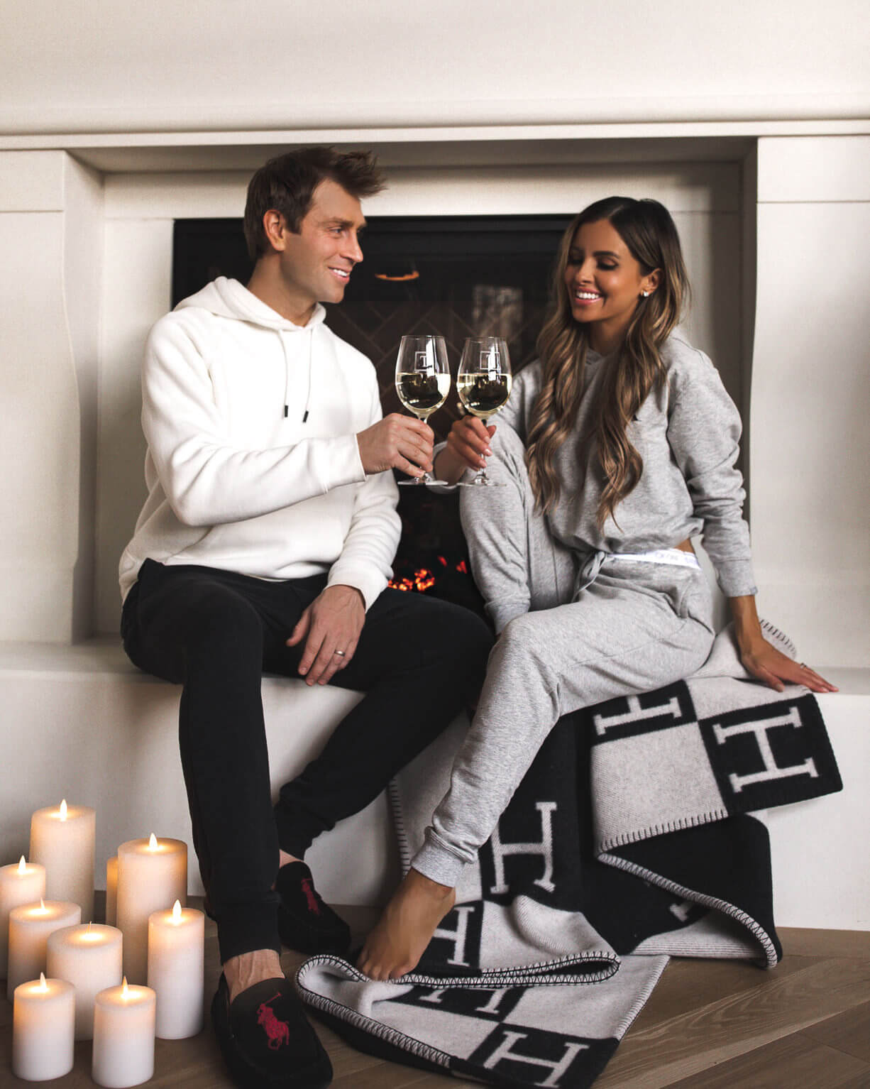 fashion blogger mia mia mine at home with her husband in loungewear