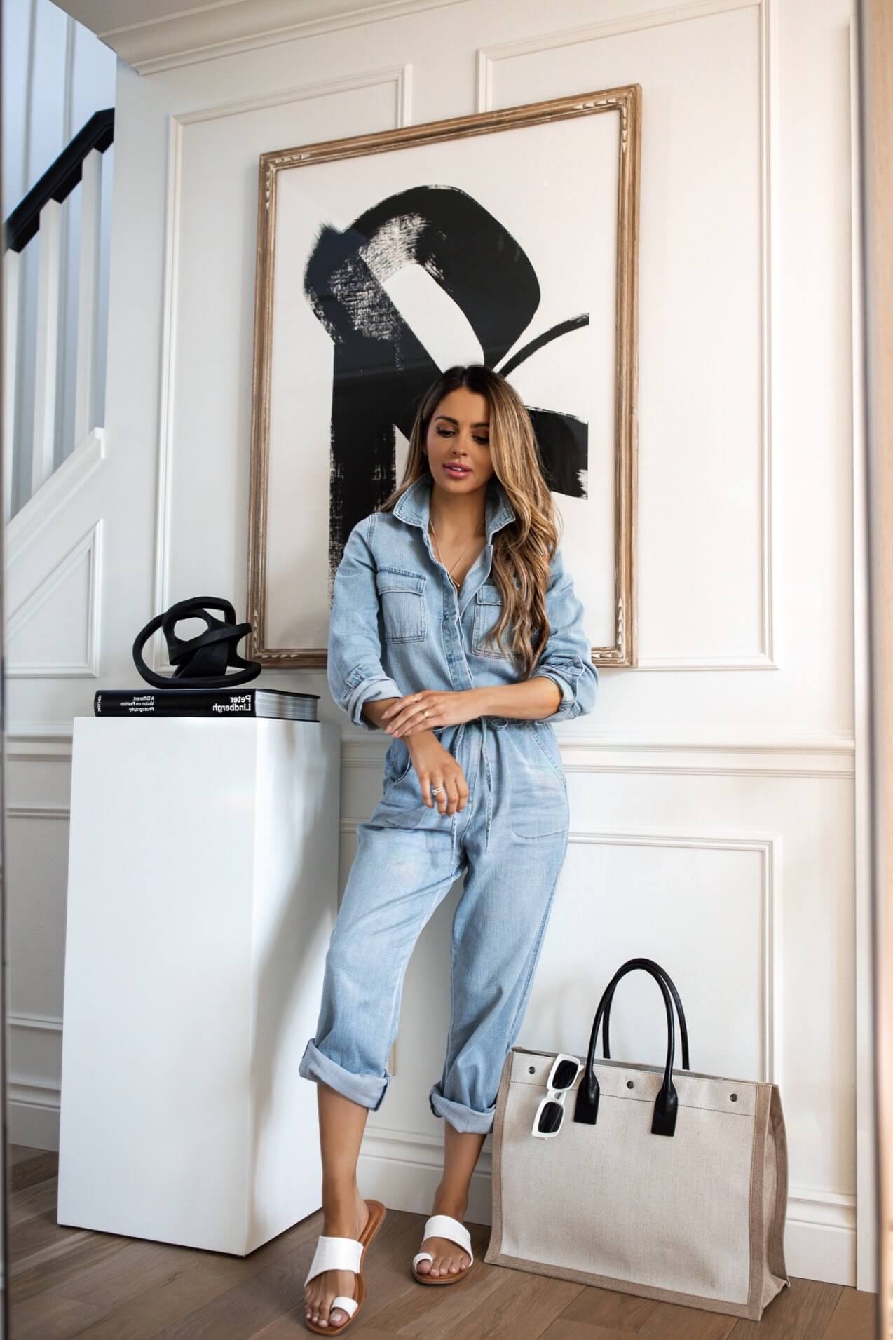 fashion blogger mia mia mine wearing a denim jumpsuit from walmart