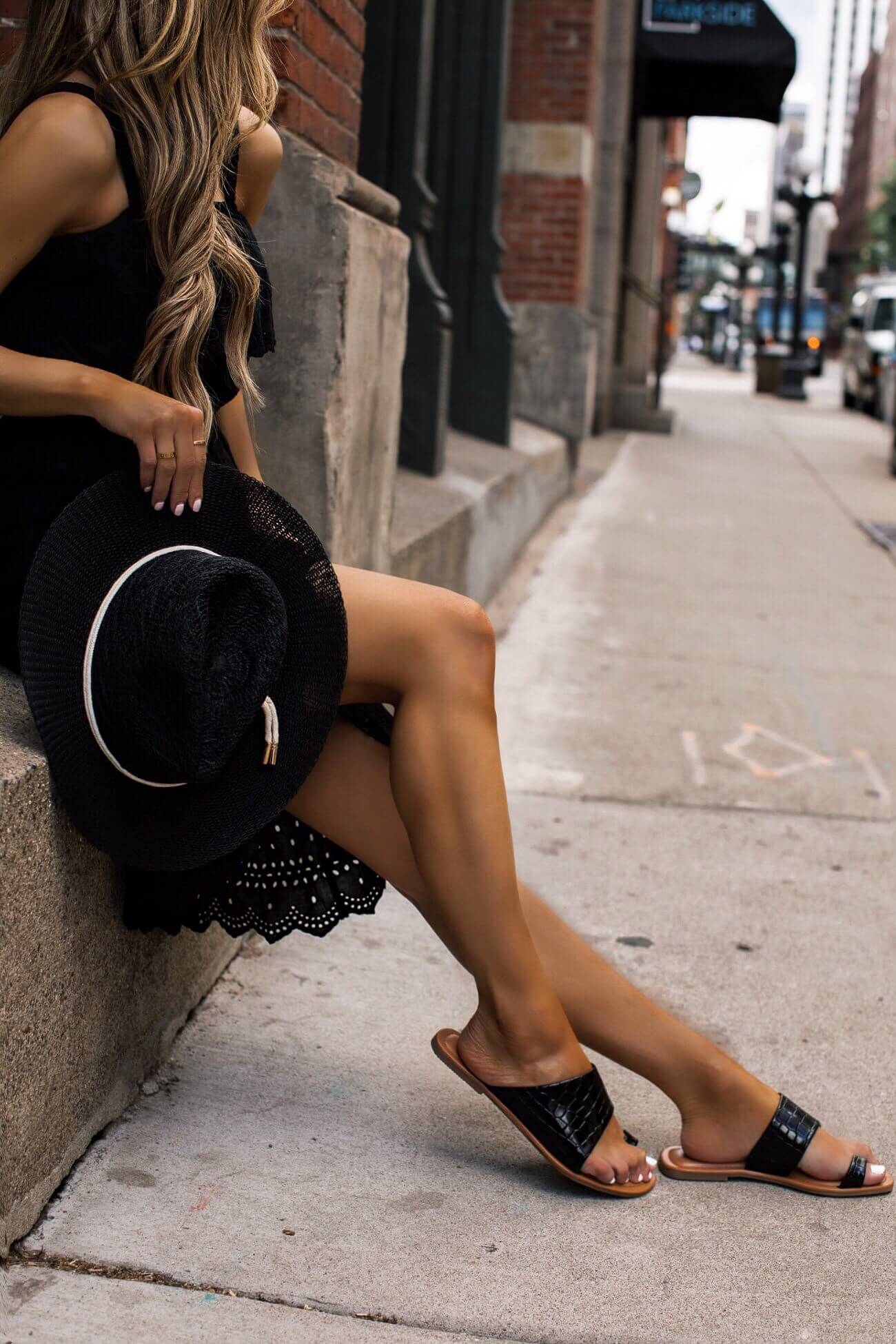 fashion blogger mia mia mine wearing black sandals from walmart