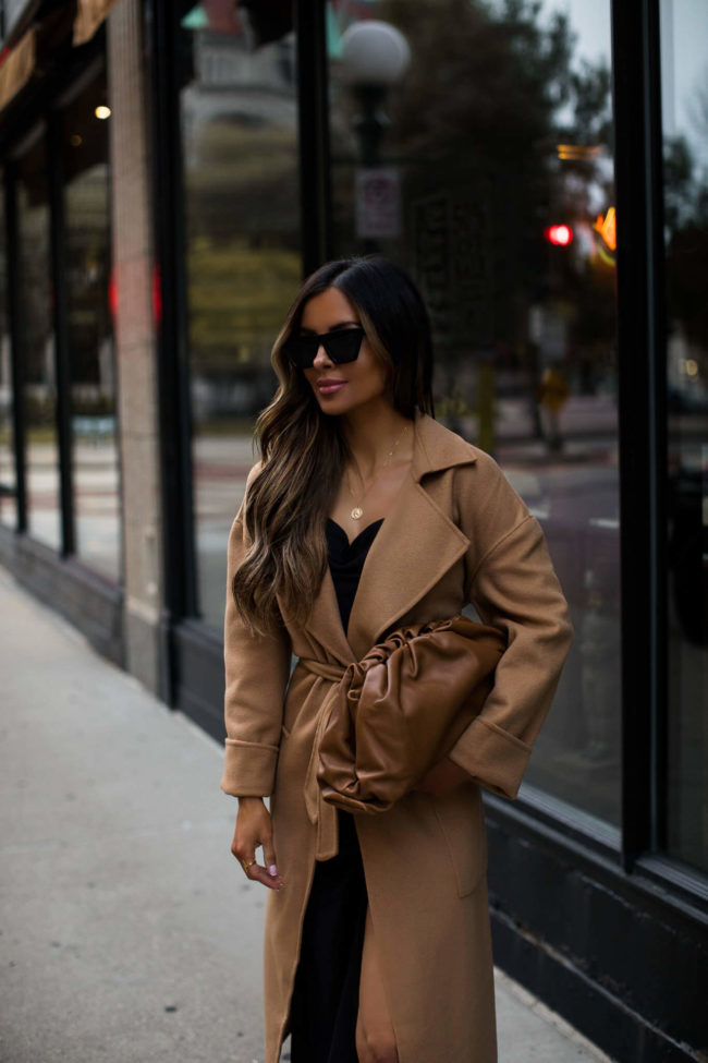 mia mia mine wearing a camel coat from intermix for fall 2020
