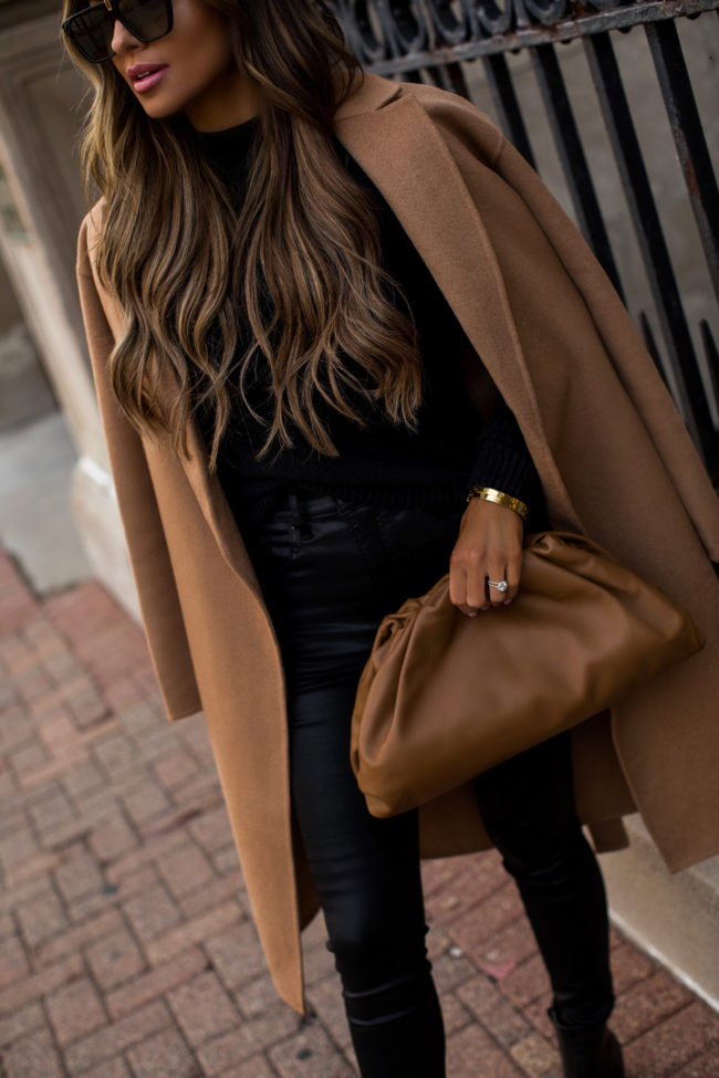 fashion blogger mia mia mine wearing a camel coat from express for fall
