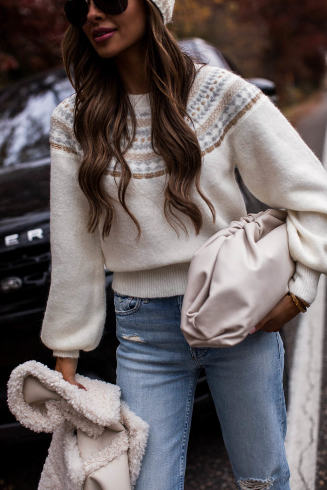 fashion blogger fair isle sweater outfit