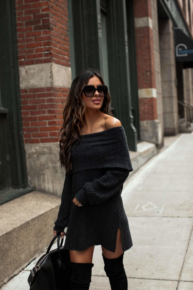 fashion blogger wearing a sweater dress from walmart
