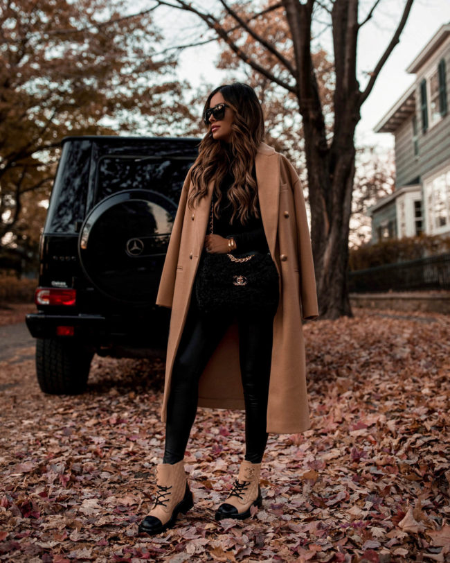 mia mia mine wearing beige chanel combat boots