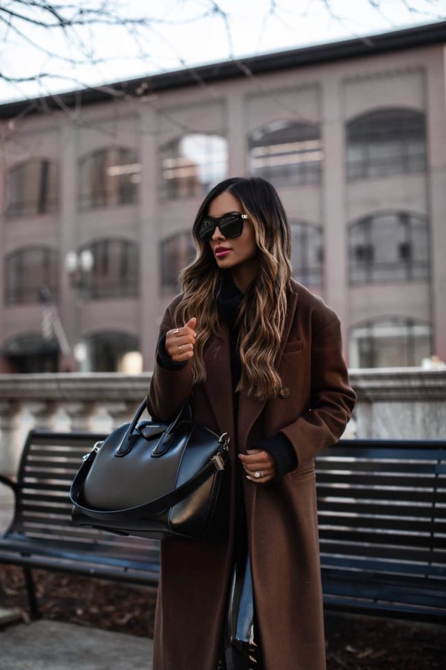 fashion blogger mia mia mine wearing a topshop brown coat from Nordstrom
