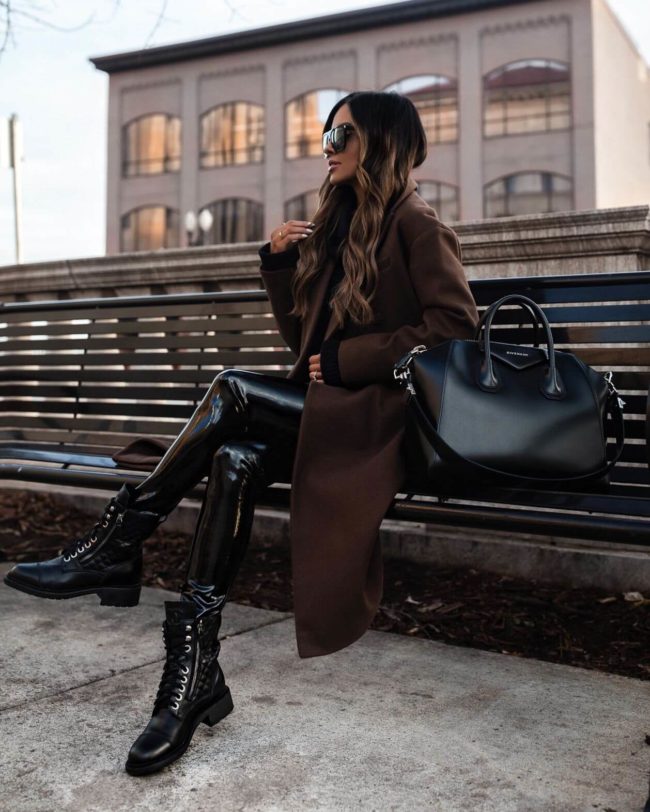 fashion blogger mia mia mine wearing a brown Topshop wool coat from Nordstrom