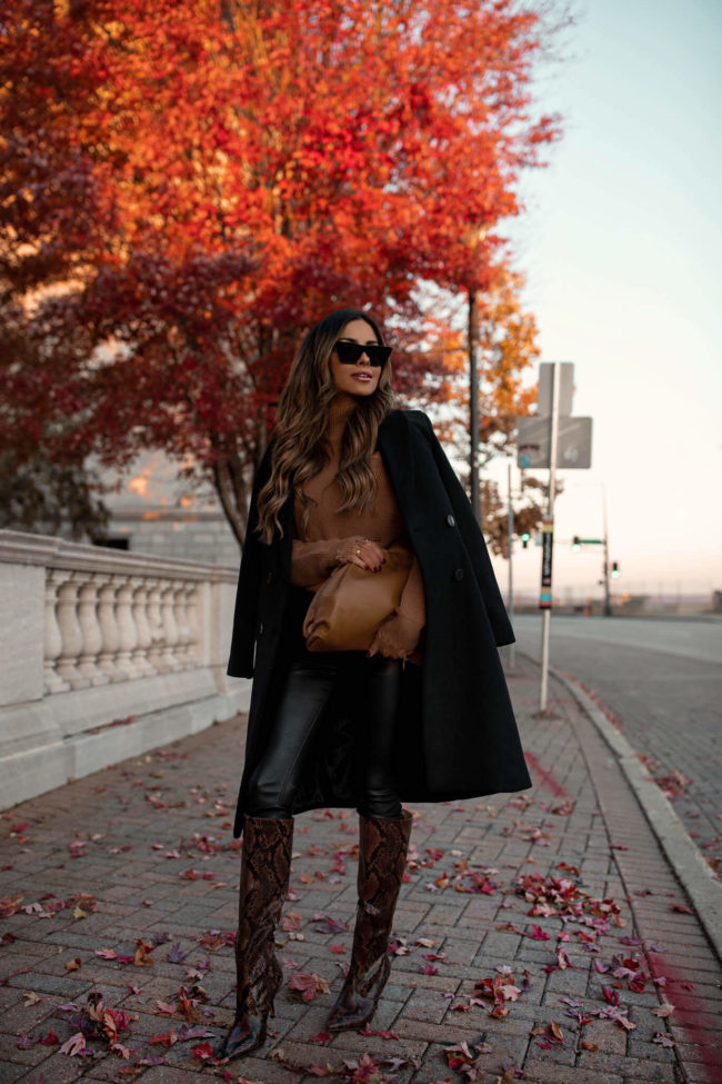 fashion blogger wearing a fall snakeskin boot outfit