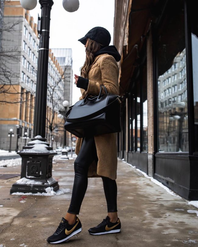 fashion blogger mia mia mine wearing commando faux leather leggings and nike sneakers from nordstrom