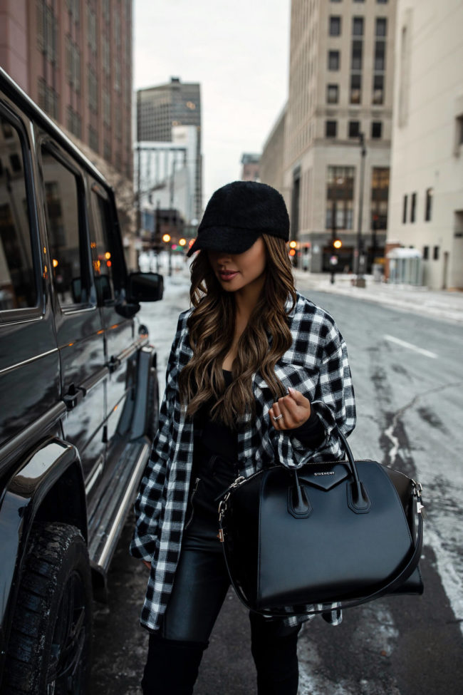 fashion blogger wearing a plaid topshop from Nordstrom