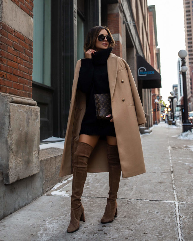 fashion blogger mia mia mine wearing a camel coat from nordstrom