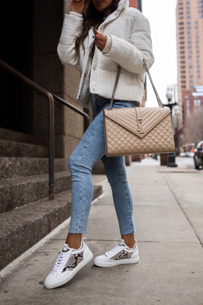 fashion blogger wearing steve madden white sneakers