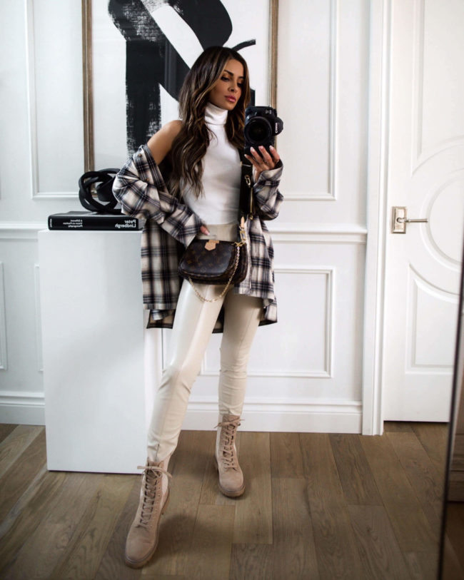 fashion blogger mia mia mine wearing a plaid shirt from revolve