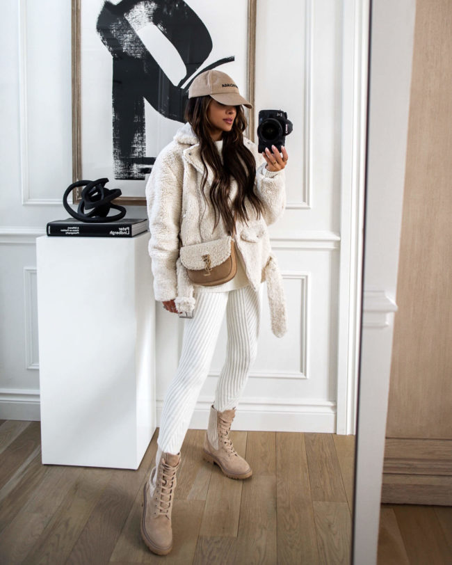 fashion blogger mia mia mine wearing a white knit set from forever 21
