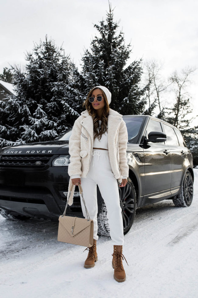 fashion blogger mia mia mine wearing a white forever 21 loungewear set