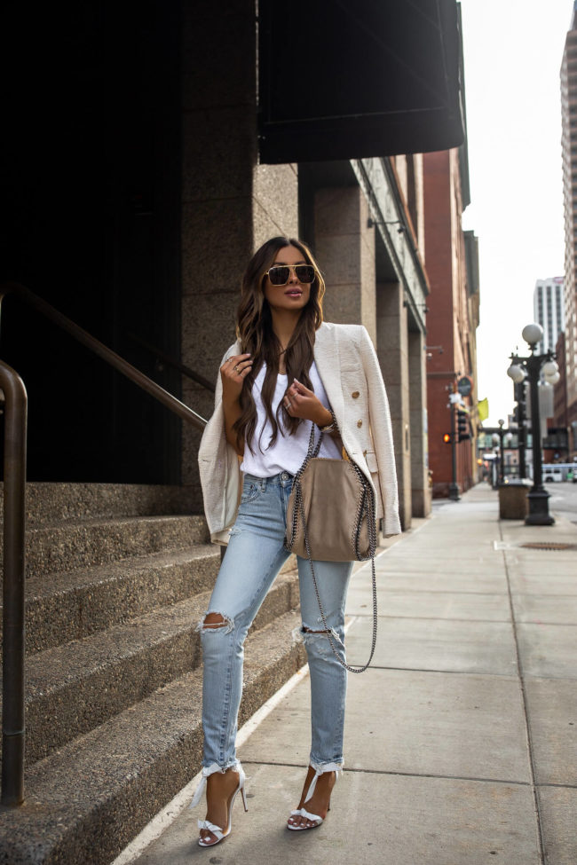 fashion blogger mia mia mine wearing a spring work wear outfit from saks fifth avenue 