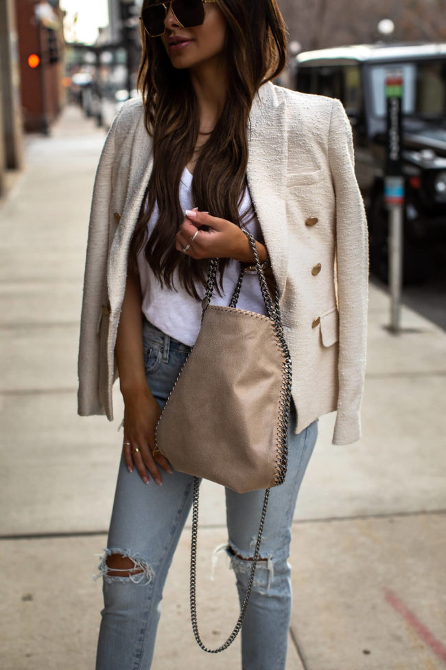 fashion blogger wearing a falabella bag