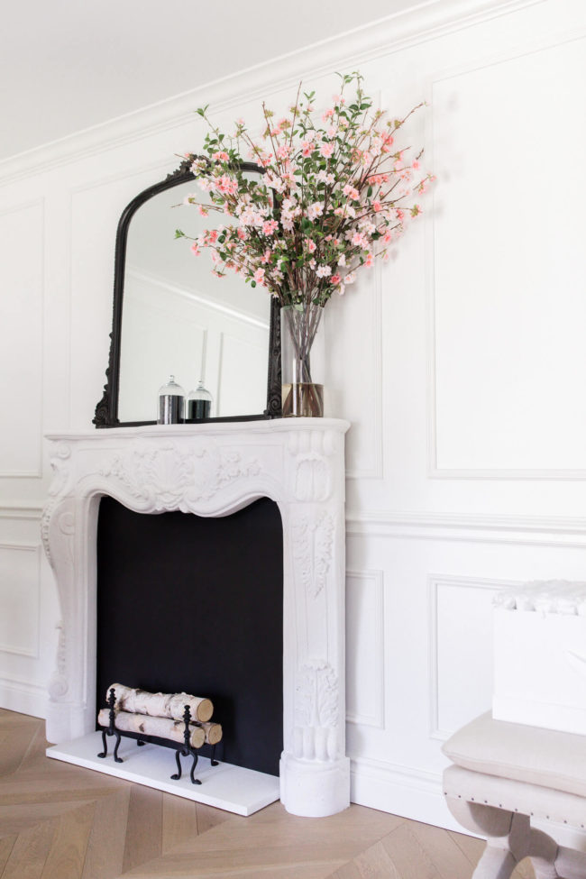 fashion blogger faux fireplace mantel design