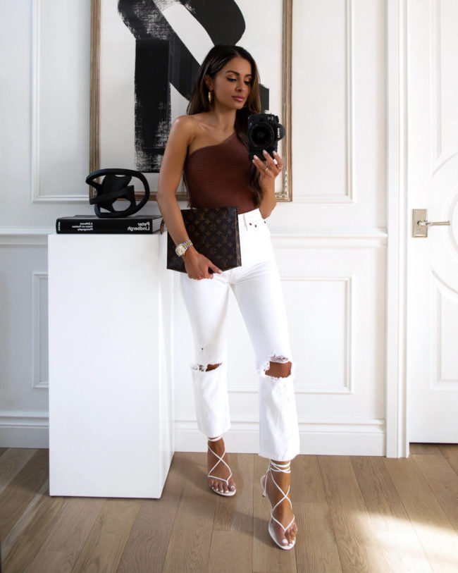 fashion blogger mia mia mine wearing white denim from abercrombie and sam edelman heels