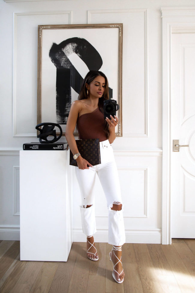 fashion blogger mia mia mine wearing white denim from abercrombie and sam edelman heels
