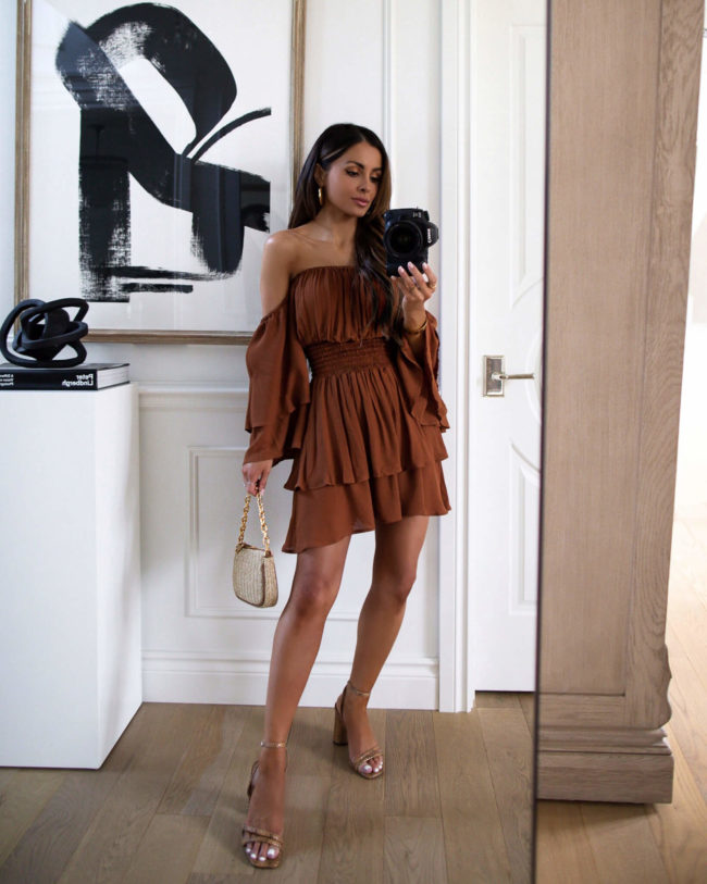 fashion blogger wearing a ruffle dress from forever 21