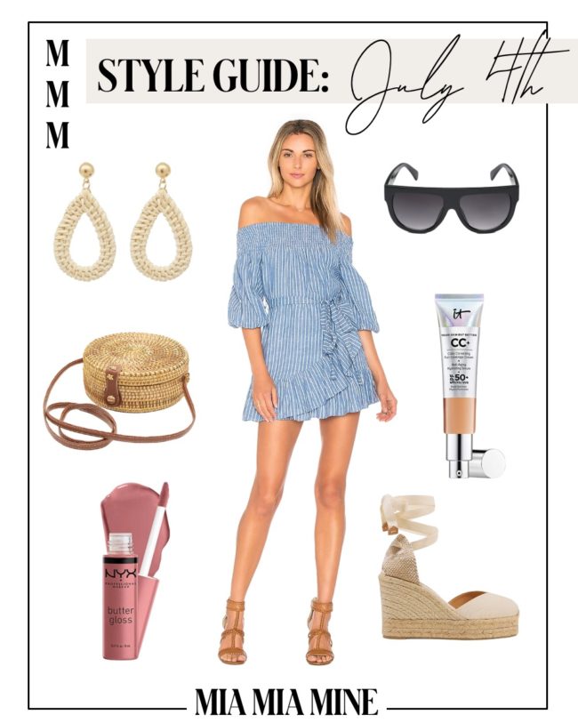 blue off-the-shoulder dress outfit for 4th of july by mia mia mine