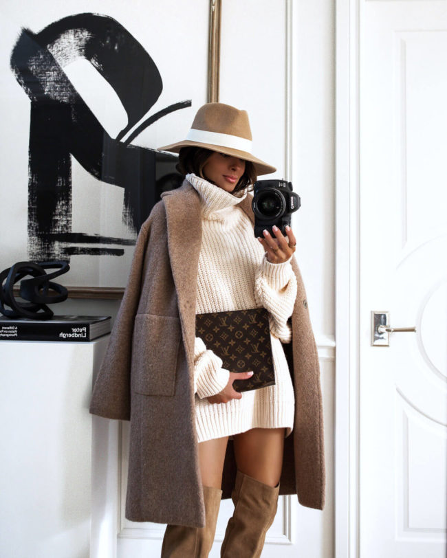 fashion blogger wearing a camel coat from the nordstrom anniversary sale